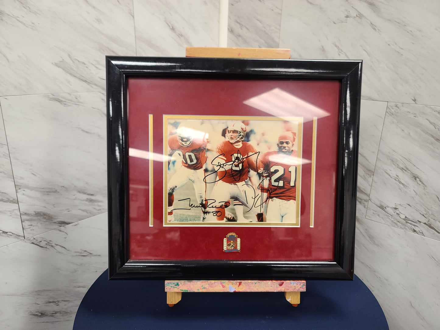 Framed Signed Photo of Steve Young, Jerry Rice, and Deion Sanders — Ultimate Collectible for True Fans!
