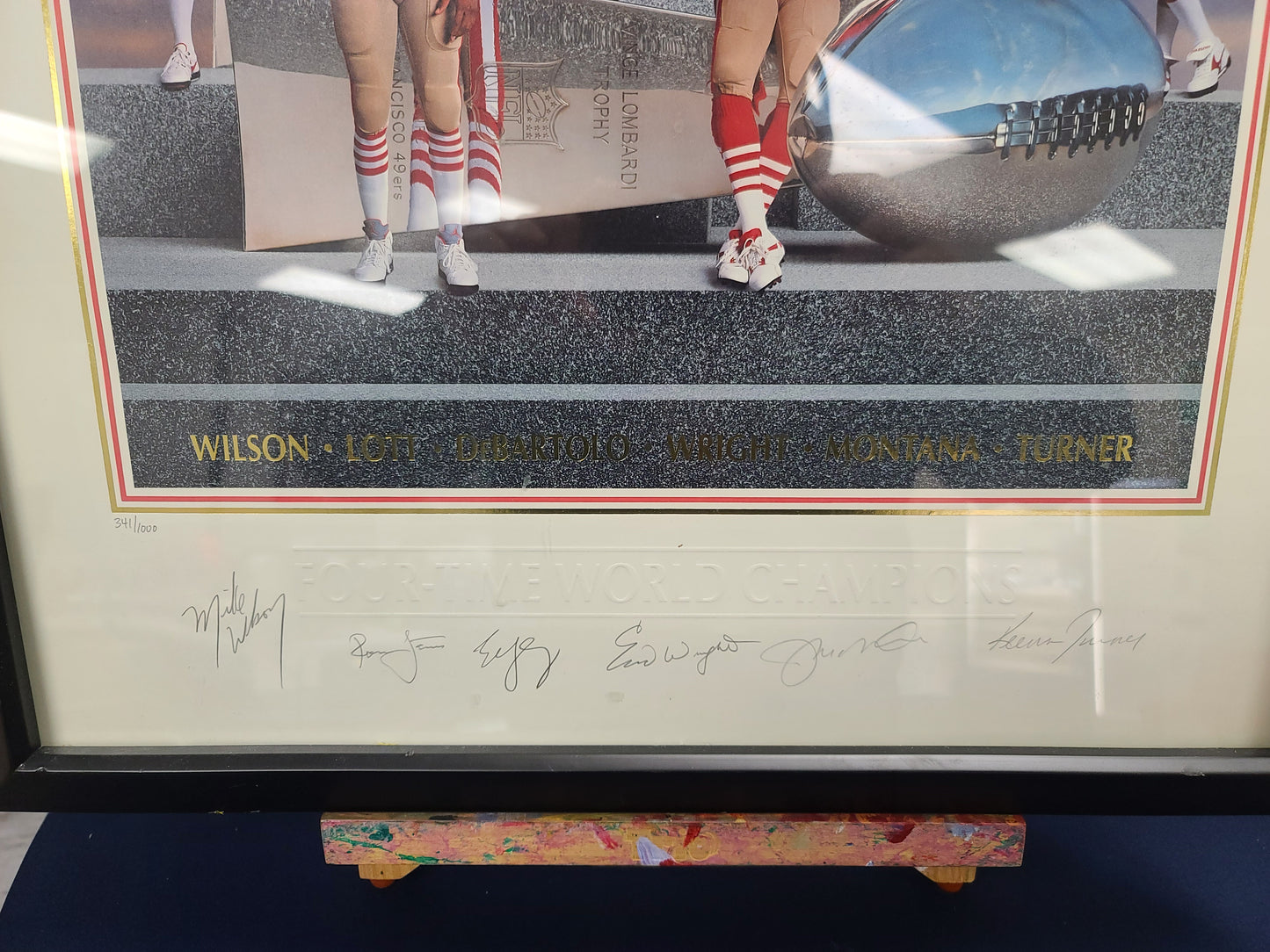 San Francisco 49ers "Four-Time World Champions" Limited Edition Framed Print – Autographed By Legends - Montana, Lott, Wilson, Turner, Wright, DeBartolo