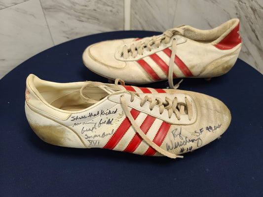 San Francisco 49ers 1981-82 Signed Super Bowl Winning Game Used/Worn Shoes by Ray Wersching with inscription “Shoes that kicked the Game Winning Field Goal Super Bowl XVI”