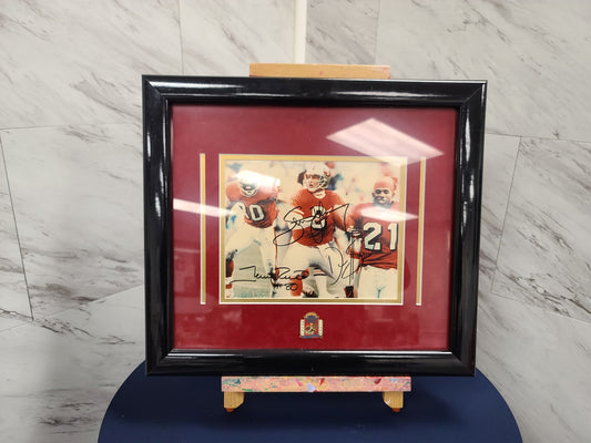 Framed Signed Photo of Steve Young, Jerry Rice, and Deion Sanders — Ultimate Collectible for True Fans!