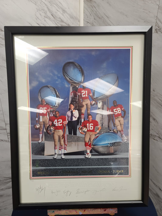 San Francisco 49ers "Four-Time World Champions" Limited Edition Framed Print – Autographed By Legends - Montana, Lott, Wilson, Turner, Wright, DeBartolo