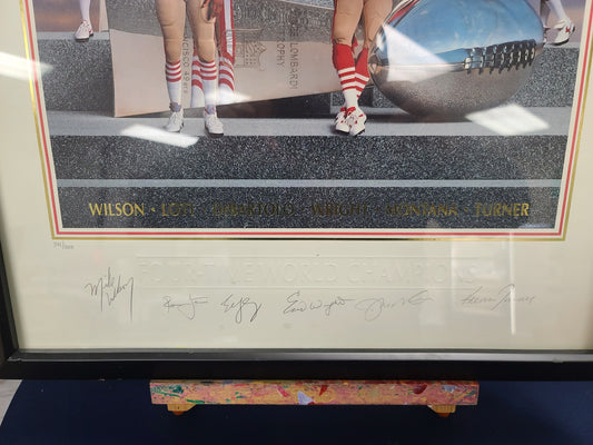 San Francisco 49ers "Four-Time World Champions" Limited Edition Framed Print – Autographed By Legends - Montana, Lott, Wilson, Turner, Wright, DeBartolo