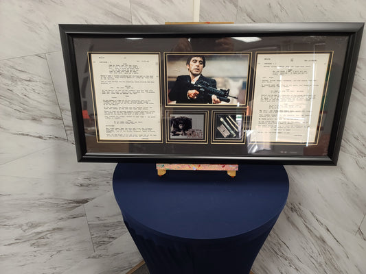 Framed Scarface Al Pacino photo, movie props and movie script